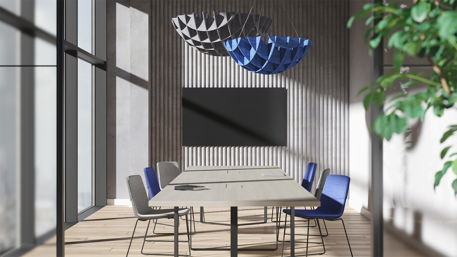 Akustik Decken Vorhang C - Lieferung inklusive Set mit Aufhängungen  Elemente für eine gute Büro - Raumakustik - EOS Büromöbel